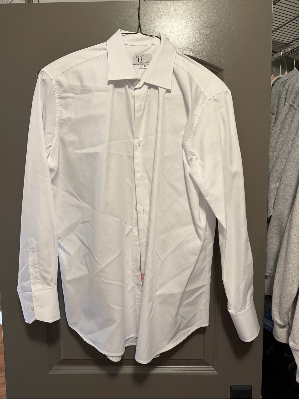 Men's White Dress Shirt with Point Collar